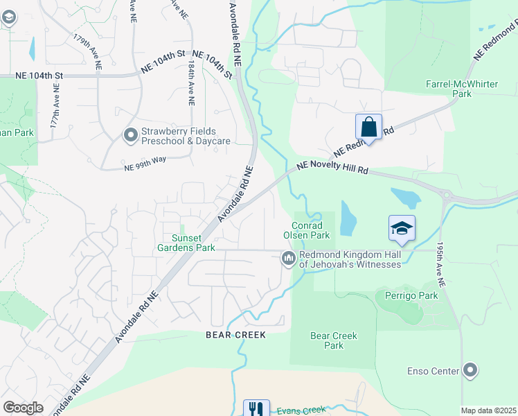 map of restaurants, bars, coffee shops, grocery stores, and more near 9931 187th Court Northeast in Redmond