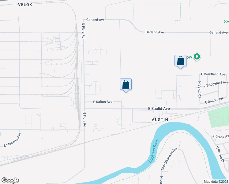 map of restaurants, bars, coffee shops, grocery stores, and more near 3401 North Tschirley Road in Spokane Valley
