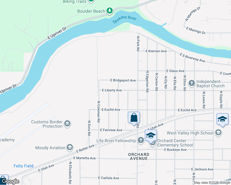 map of restaurants, bars, coffee shops, grocery stores, and more near 7213 East Liberty Avenue in Spokane Valley