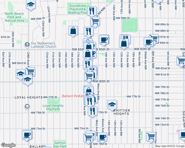 map of restaurants, bars, coffee shops, grocery stores, and more near 8026 15th Avenue Northwest in Seattle