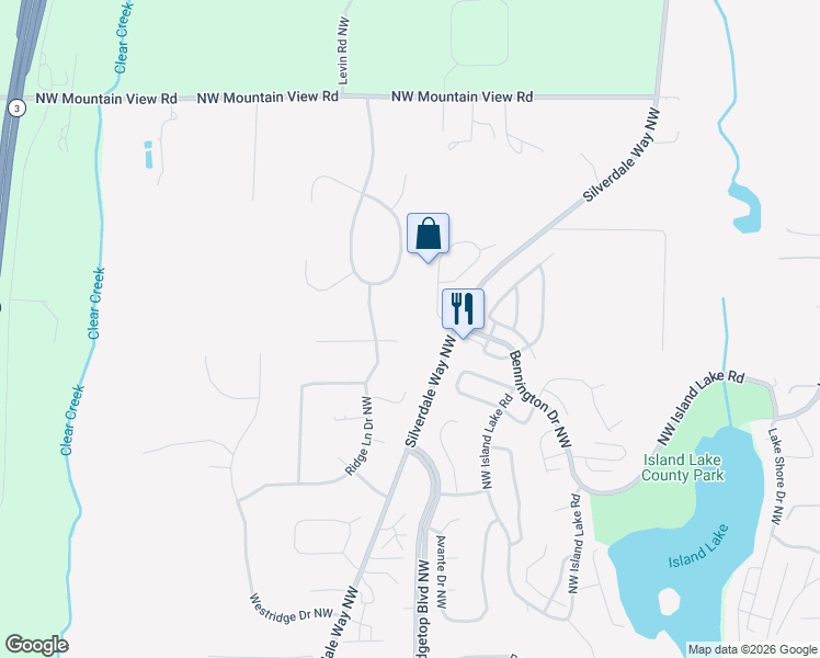 map of restaurants, bars, coffee shops, grocery stores, and more near 1660 Northwest Marmot Court in Silverdale