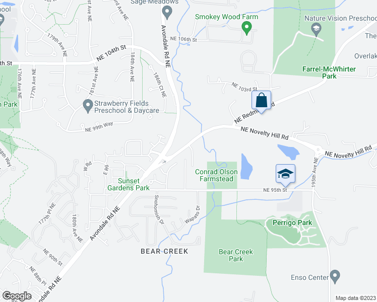 map of restaurants, bars, coffee shops, grocery stores, and more near 9931 187th Court Northeast in Redmond