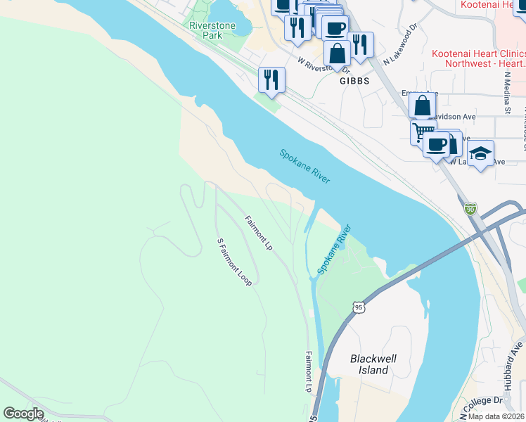 map of restaurants, bars, coffee shops, grocery stores, and more near 1013 South Millview Lane in Coeur d'Alene