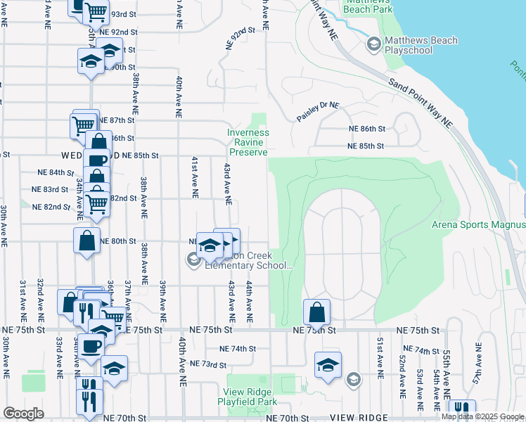 map of restaurants, bars, coffee shops, grocery stores, and more near 8045 45th Avenue Northeast in Seattle