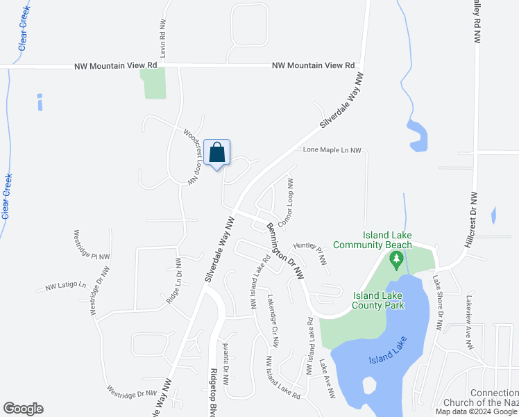 map of restaurants, bars, coffee shops, grocery stores, and more near 1450 Northwest Cairo Street in Silverdale