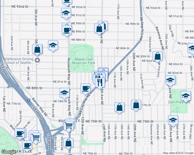 map of restaurants, bars, coffee shops, grocery stores, and more near 8040 14th Avenue Northeast in Seattle