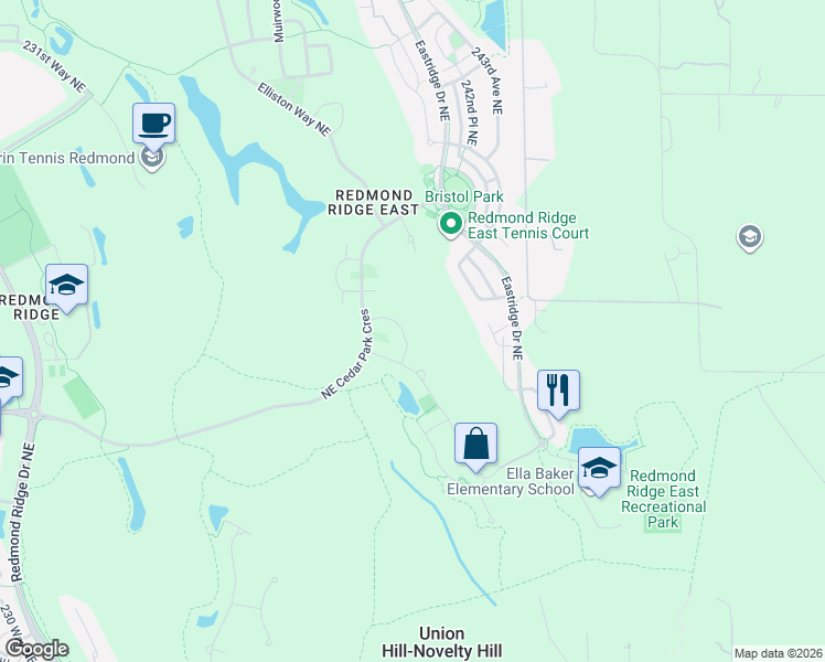 map of restaurants, bars, coffee shops, grocery stores, and more near 10082 240th Avenue Northeast in Redmond