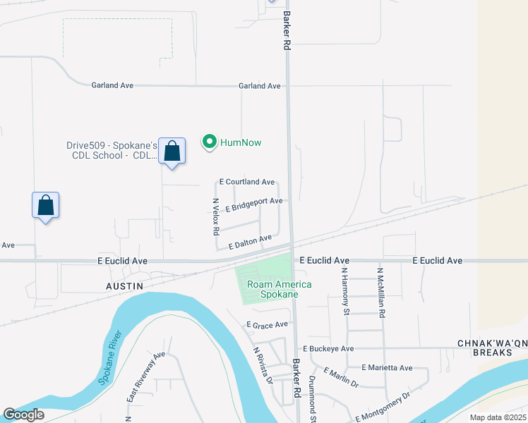 map of restaurants, bars, coffee shops, grocery stores, and more near 3412 North McKee Street in Spokane Valley
