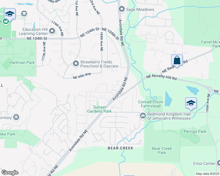 map of restaurants, bars, coffee shops, grocery stores, and more near 9805 Avondale Road Northeast in Redmond