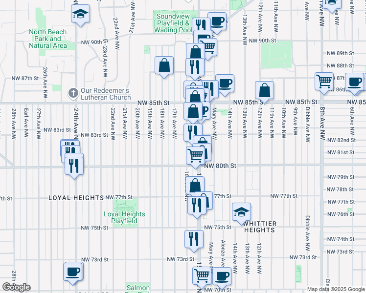 map of restaurants, bars, coffee shops, grocery stores, and more near 8038 16th Avenue Northwest in Seattle