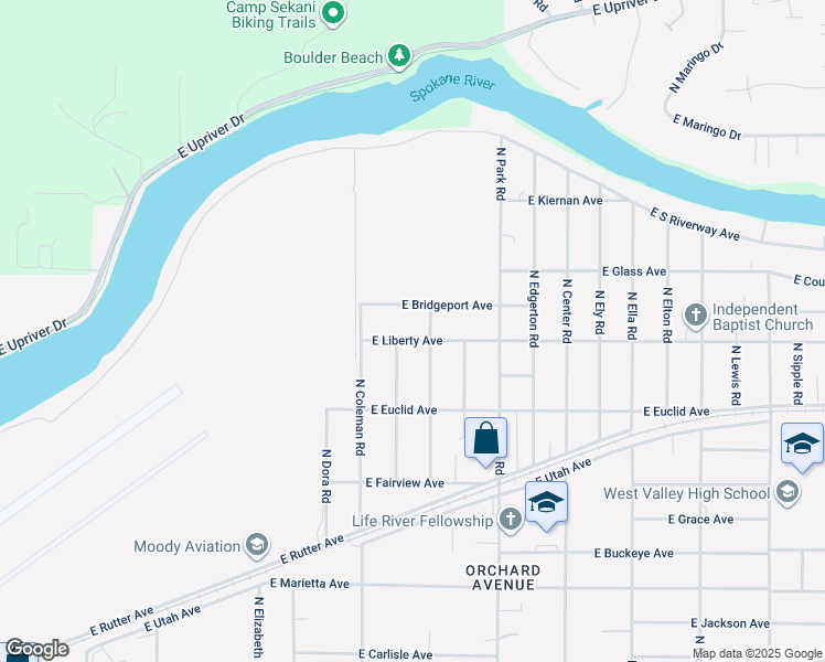 map of restaurants, bars, coffee shops, grocery stores, and more near 7213 East Liberty Avenue in Spokane Valley