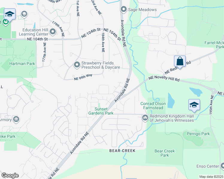map of restaurants, bars, coffee shops, grocery stores, and more near 9805 Avondale Road Northeast in Redmond