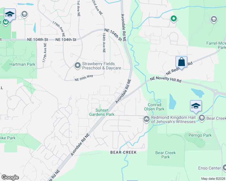 map of restaurants, bars, coffee shops, grocery stores, and more near 9805 Avondale Road Northeast in Redmond