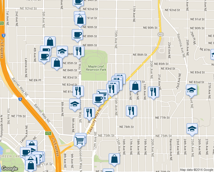 map of restaurants, bars, coffee shops, grocery stores, and more near 8045 14th Avenue Northeast in Seattle
