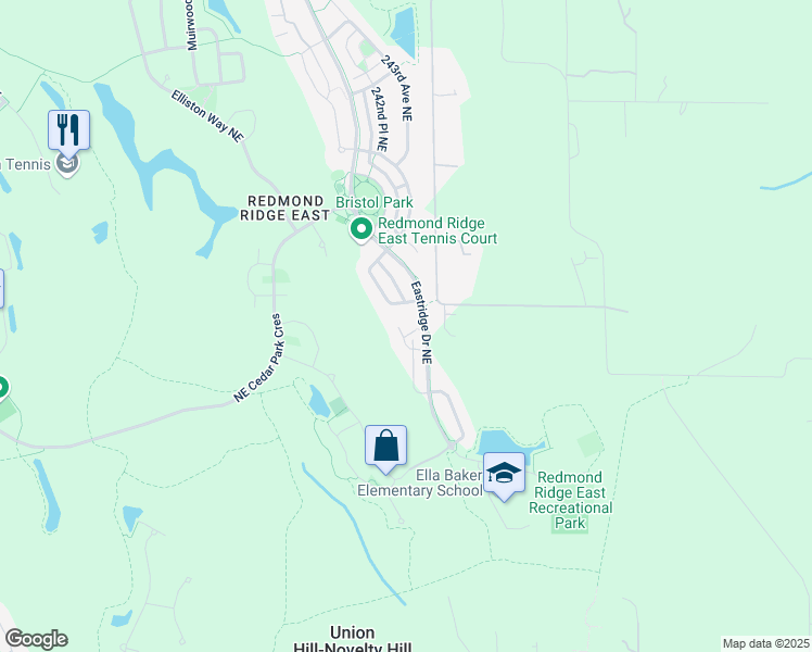 map of restaurants, bars, coffee shops, grocery stores, and more near 10117 Eastridge Drive Northeast in Redmond