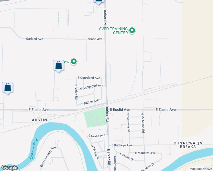 map of restaurants, bars, coffee shops, grocery stores, and more near 3512 North Barker Road in Spokane Valley
