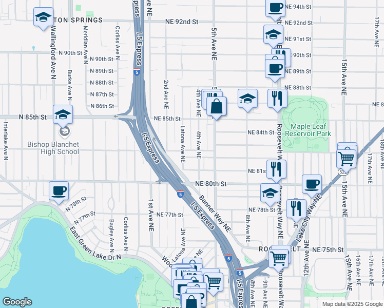 map of restaurants, bars, coffee shops, grocery stores, and more near 314 Northeast 82nd Street in Seattle