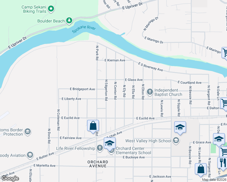 map of restaurants, bars, coffee shops, grocery stores, and more near 7621 East Liberty Avenue in Spokane Valley