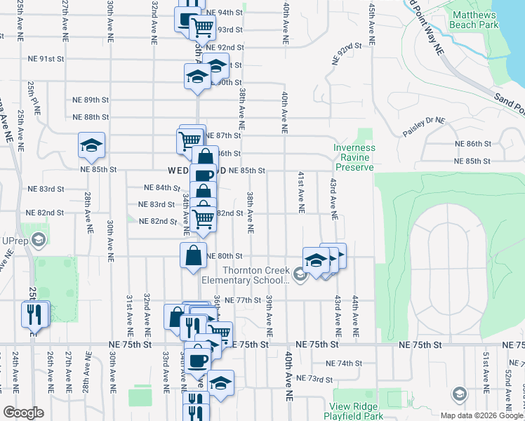 map of restaurants, bars, coffee shops, grocery stores, and more near 8044 39th Avenue Northeast in Seattle