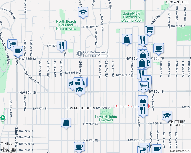 map of restaurants, bars, coffee shops, grocery stores, and more near 8040 23rd Avenue Northwest in Seattle