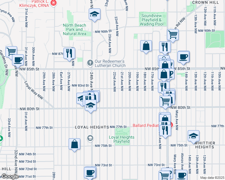 map of restaurants, bars, coffee shops, grocery stores, and more near 8040 23rd Avenue Northwest in Seattle