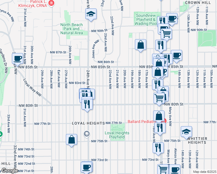 map of restaurants, bars, coffee shops, grocery stores, and more near 8040 23rd Avenue Northwest in Seattle