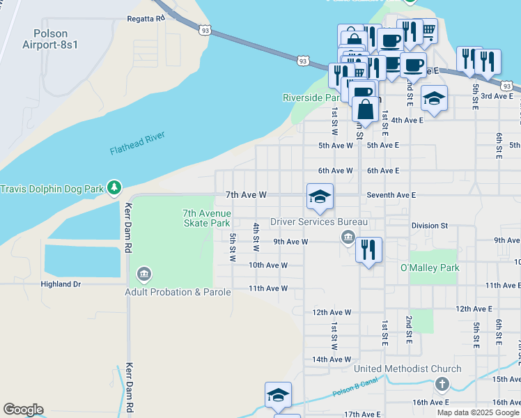 map of restaurants, bars, coffee shops, grocery stores, and more near 705 4th Street West in Polson