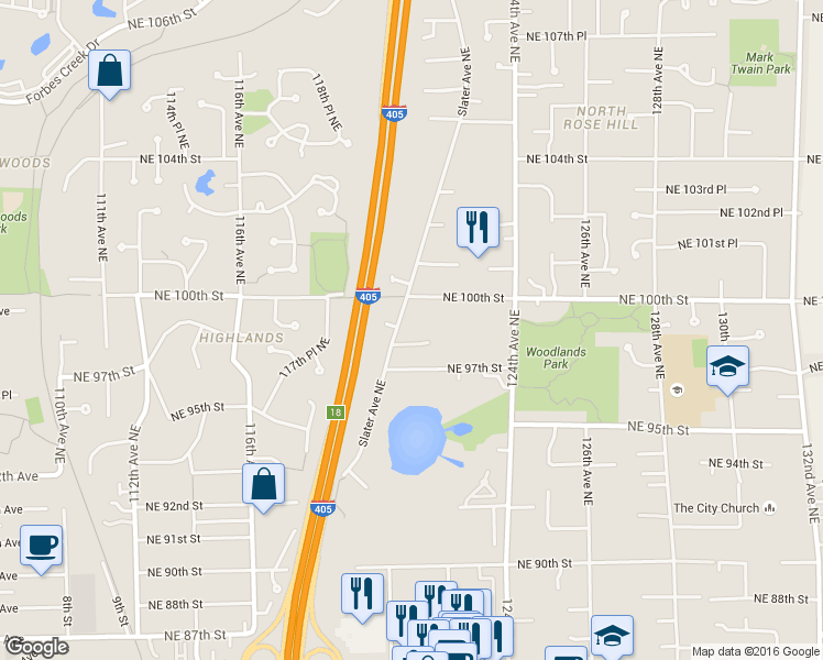 map of restaurants, bars, coffee shops, grocery stores, and more near 9732 Slater Avenue Northeast in Kirkland