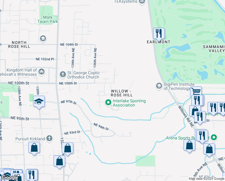 map of restaurants, bars, coffee shops, grocery stores, and more near 13733 Northeast 100th Street in Kirkland