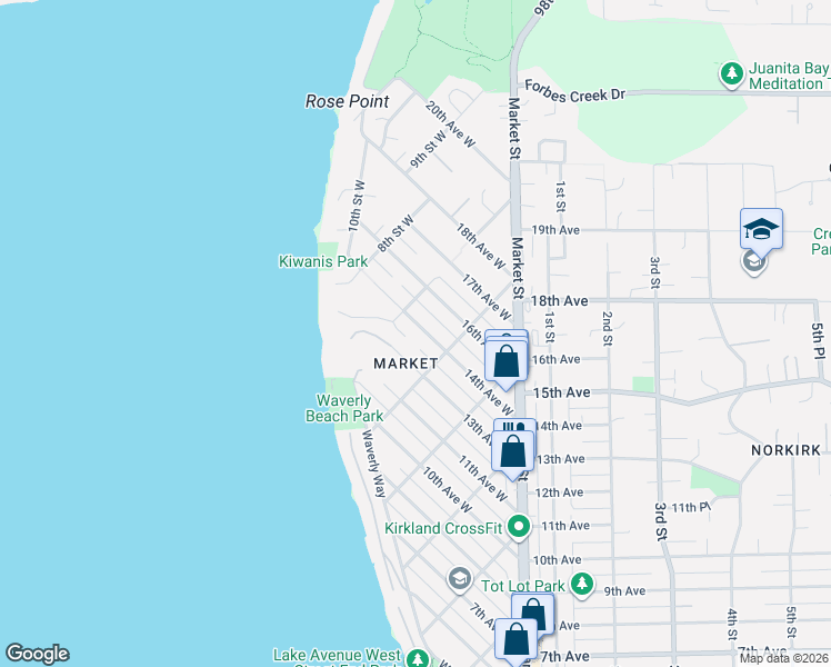map of restaurants, bars, coffee shops, grocery stores, and more near 698 14th Avenue West in Kirkland