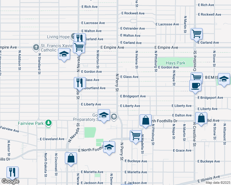 map of restaurants, bars, coffee shops, grocery stores, and more near 1327 East Courtland Avenue in Spokane