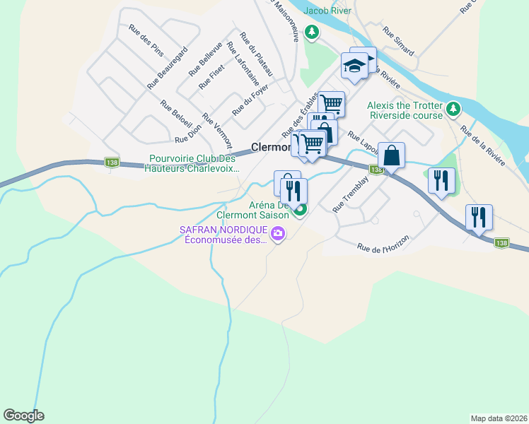 map of restaurants, bars, coffee shops, grocery stores, and more near 40 Rue Asselin in Clermont