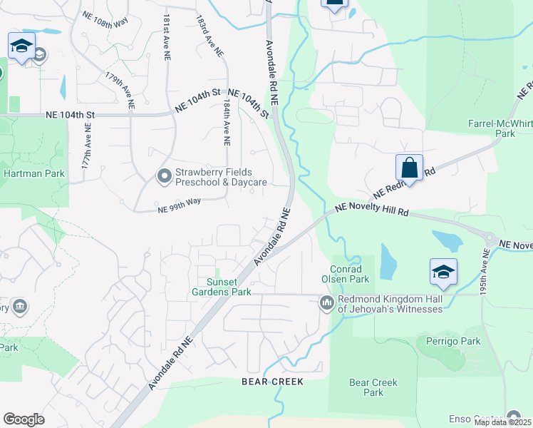 map of restaurants, bars, coffee shops, grocery stores, and more near 18505 Northeast 100th Court in Redmond