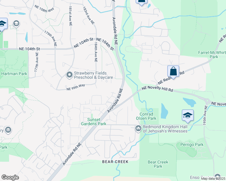 map of restaurants, bars, coffee shops, grocery stores, and more near 18505 Northeast 100th Court in Redmond