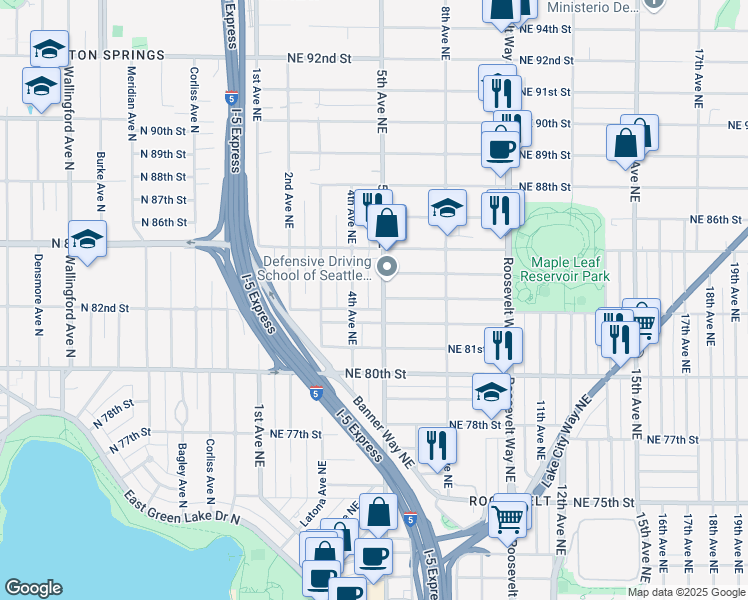 map of restaurants, bars, coffee shops, grocery stores, and more near 8309 5th Avenue Northeast in Seattle