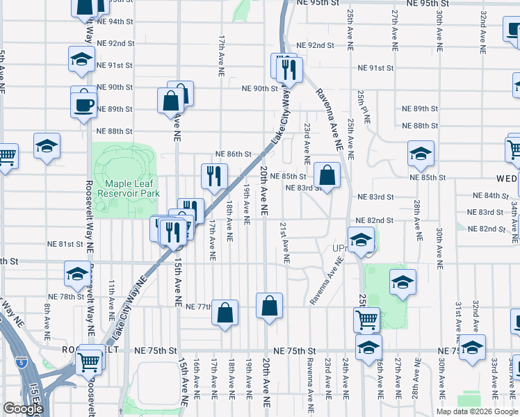 map of restaurants, bars, coffee shops, grocery stores, and more near 8233 20th Avenue Northeast in Seattle