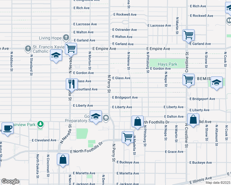map of restaurants, bars, coffee shops, grocery stores, and more near 1429 East Courtland Avenue in Spokane