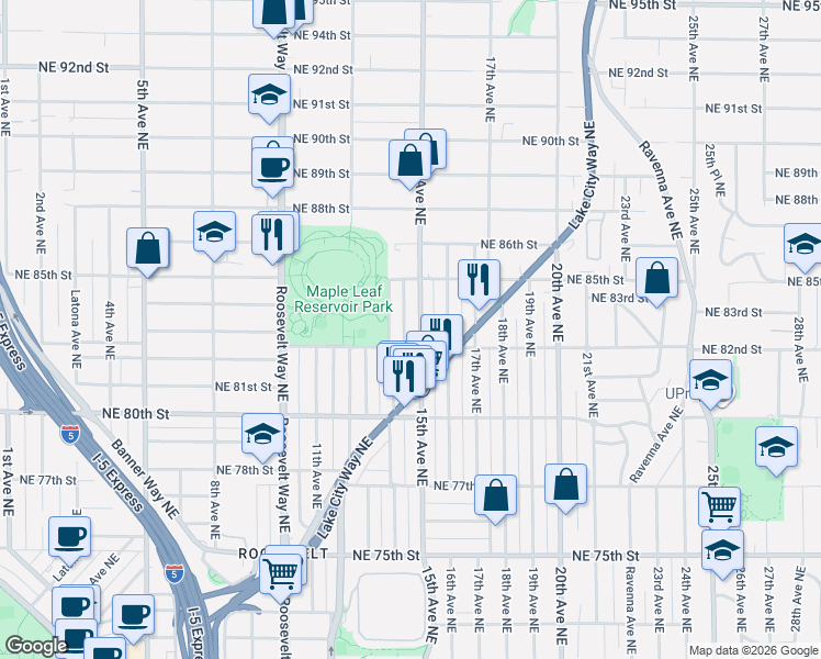 map of restaurants, bars, coffee shops, grocery stores, and more near 8232 14th Avenue Northeast in Seattle