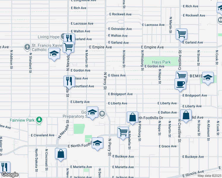map of restaurants, bars, coffee shops, grocery stores, and more near 1429 East Courtland Avenue in Spokane