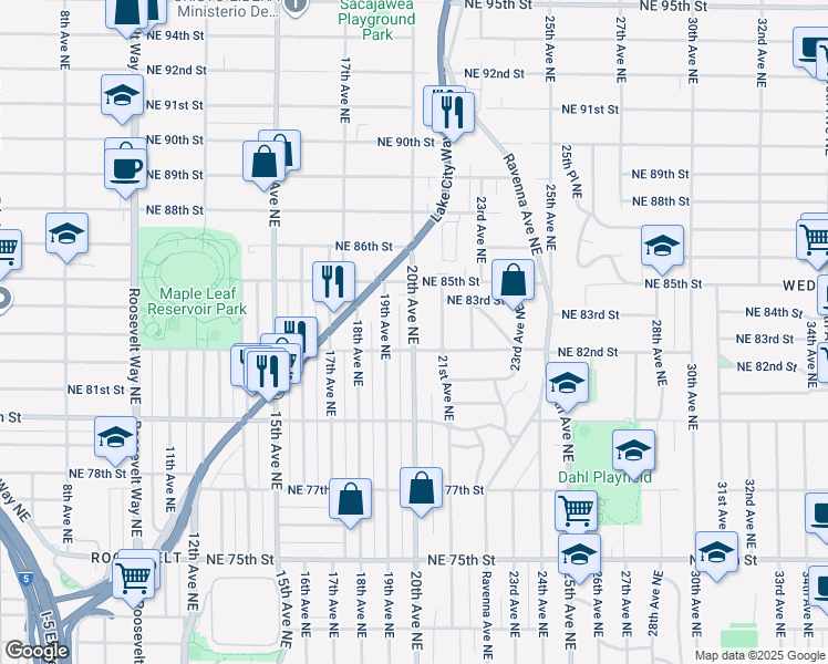 map of restaurants, bars, coffee shops, grocery stores, and more near 8233 20th Avenue Northeast in Seattle
