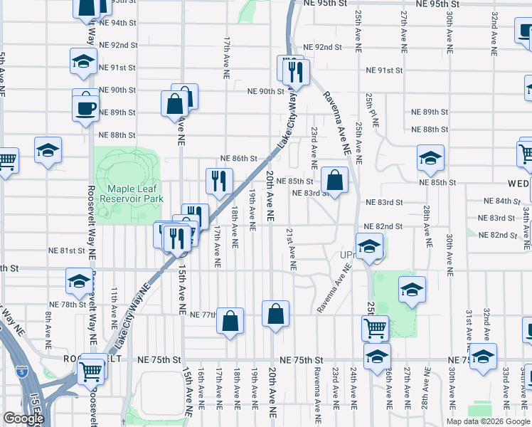 map of restaurants, bars, coffee shops, grocery stores, and more near 8233 20th Avenue Northeast in Seattle
