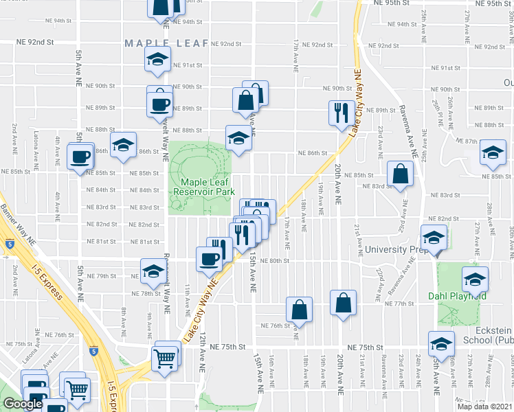map of restaurants, bars, coffee shops, grocery stores, and more near 8233 16th Avenue Northeast in Seattle