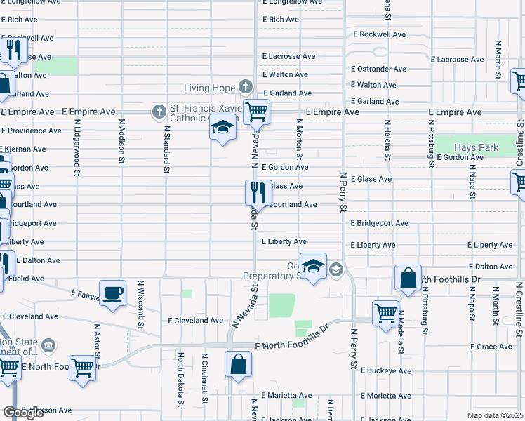map of restaurants, bars, coffee shops, grocery stores, and more near 1008 East Courtland Avenue in Spokane
