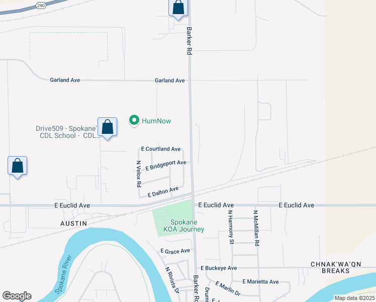 map of restaurants, bars, coffee shops, grocery stores, and more near 3516 North Donwood Street in Spokane Valley