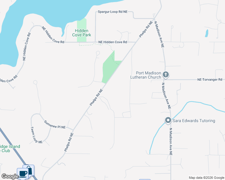 map of restaurants, bars, coffee shops, grocery stores, and more near 13527 Phelps Road Northeast in Bainbridge Island