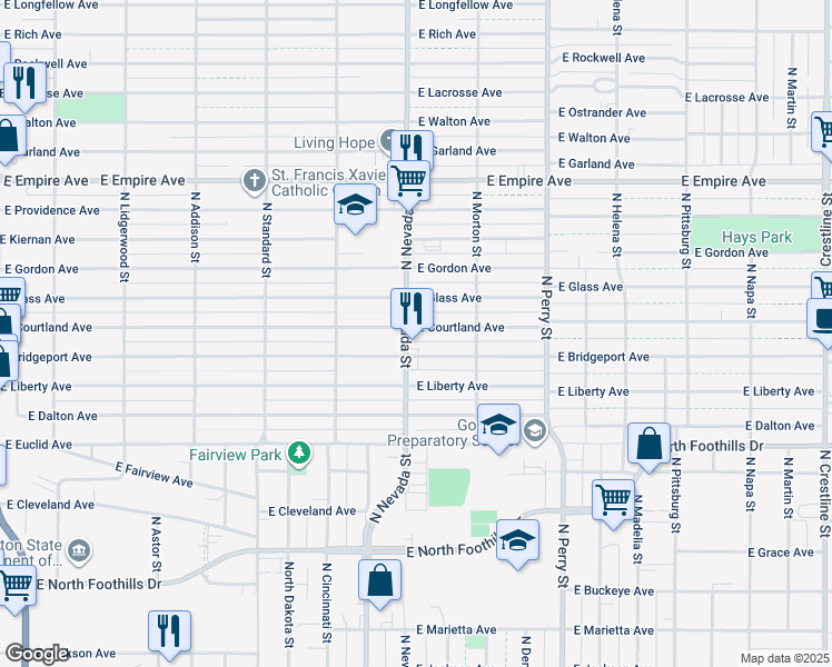 map of restaurants, bars, coffee shops, grocery stores, and more near 1011 East Courtland Avenue in Spokane