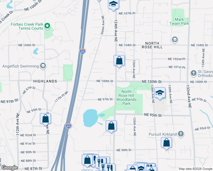 map of restaurants, bars, coffee shops, grocery stores, and more near 9913 123rd Lane Northeast in Kirkland