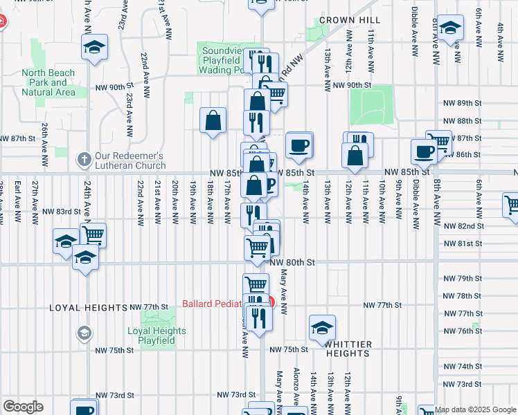 map of restaurants, bars, coffee shops, grocery stores, and more near 8322 16th Avenue Northwest in Seattle