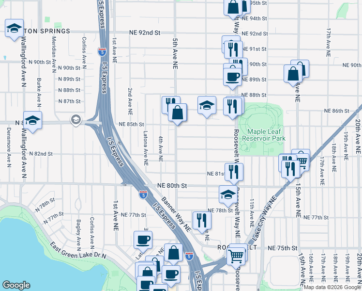 map of restaurants, bars, coffee shops, grocery stores, and more near 519 Northeast 84th Street in Seattle