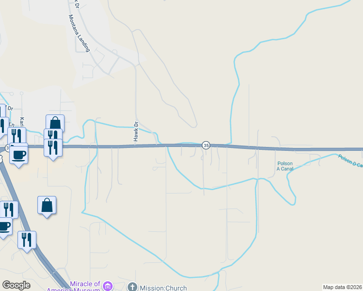 map of restaurants, bars, coffee shops, grocery stores, and more near 778 South Shore Road in Polson